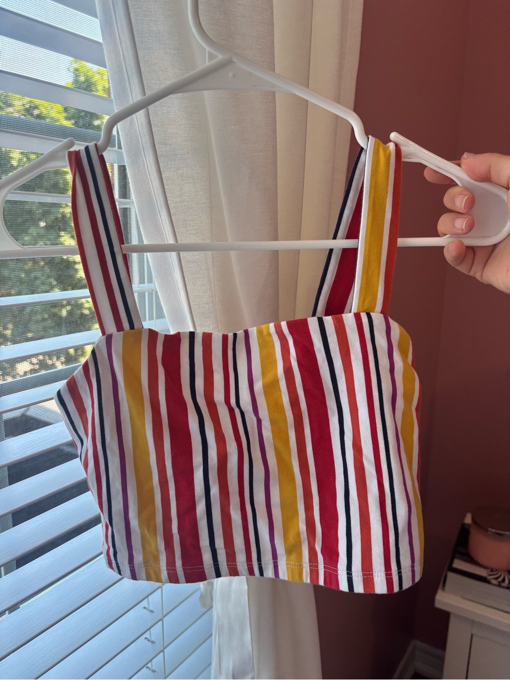 Forever 21 Striped Cropped Tank in Red, Yellow, Navy & White